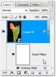 В палитре слоев в Photoshop CS3 с помощью смарт-фильтра, примененного к смарт-объект.