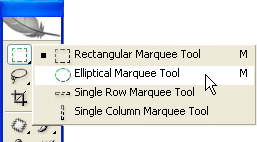 Click and hold the mouse down on the Rectangular Marquee Tool to cause the Elliptical Marquee Tool to 'fly out' from behind it