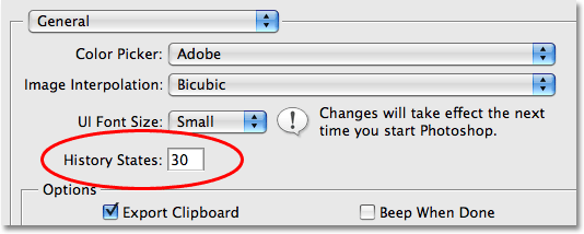 The History States option in the Photoshop Preferences dialog box. Image © 2008 Photoshop Essentials.com