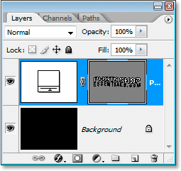 Photoshop's Layers palette now showing the type layer as a shape layer. Image &copy; 2008 Photoshop Essentials.com.