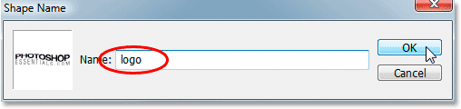 Naming the new custom shape. Image &copy; 2008 Photoshop Essentials.com.
