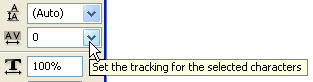 Photoshop text tutorial image - the Tracking selection box in the Character palette