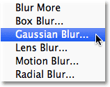 Selecting the Gaussian Blur dialog box in Photoshop. Image &copy; 2012 Photoshop Essentials.com.