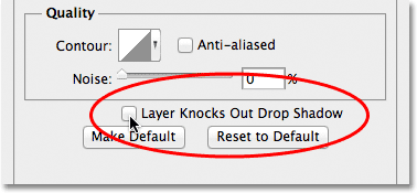 Disabling the Layer Knocks Out Drop Shadow option. Image &copy; 2012 Photoshop Essentials.com.