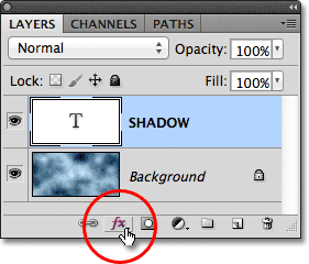 Clicking the Layer Styles icon in the Layers panel. Image &copy; 2012 Photoshop Essentials.com.