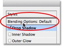 Selecting the Blending Options in the Layer Style dialog box. Image &copy; 2012 Photoshop Essentials.com.