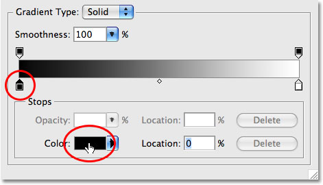 The Gradient Editor in Photoshop. Image © 2009 Photoshop Essentials.com.