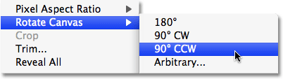 Rotating the canvas counterclockwise in Photoshop. Image © 2009 Photoshop Essentials.com.