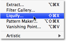 Selecting the Liquify filter in Photoshop. Image © 2009 Photoshop Essentials.com.