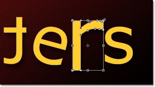 Resizing the letter 'r' with Free Transform. Image &copy; 2011 Photoshop Essentials.com.