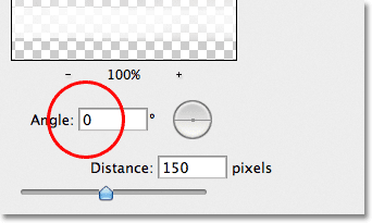 Changing the Angle in the Motion Blur dialog box in Photoshop. Image &copy; 2011 Photoshop Essentials.com.