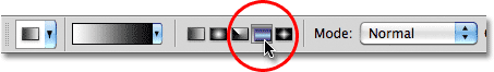 Photoshop Reflected Gradient option in the Options Bar. Image &copy; 2011 Photoshop Essentials.com.