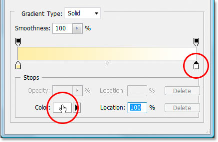 Adobe Photoshop Text Effects: Choosing a color for the right side of the gradient