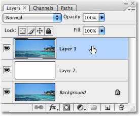 Selecting 'Layer 1' in the Layers palette in Photoshop. Image © 2008 Photoshop Essentials.com.