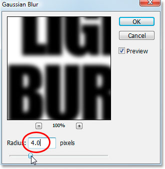 Photoshop Text Effects: Photoshop's Gaussian Blur filter dialog box