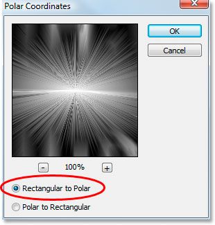 Photoshop Text Effects: Apply the Polar Coordinates filter again