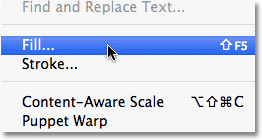 Selecting the Fill command in Photoshop. Image © 2010 Photoshop Essentials.com.