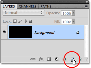 Ikon New Layer pada panel Layers di Photoshop. Gambar © 2010 Photoshop Essentials.com.