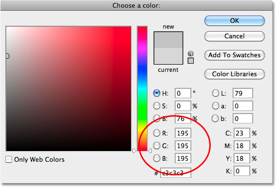Color Picker di Photoshop. Gambar © 2010 Photoshop Essentials.com.