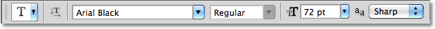 The type options in the Options Bar. Image © 2010 Photoshop Essentials.com.