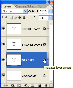 Adobe Photoshop Text Effects: Clicking the layer effects icon on the original text layer