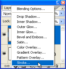 Adobe Photoshop Text Effects: Selecting 'Stroke' from the list of Layer Styles