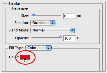 Choosing a new color for the stroke in Photoshop. Image &copy; 2008 Photoshop Essentials.com