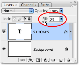 Lowering the Fill option in the Layers palette. Image &copy; 2008 Photoshop Essentials.com