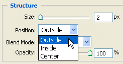 Adobe Photoshop Text Effects: Changing the position of the stroke to 'Outside'