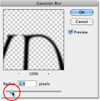 The Gaussian Blur dialog box. Image © 2010 Photoshop Essentials.com.