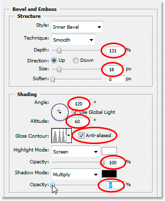 The Bevel and Emboss options.