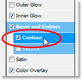 Clicking on the word 'Contour' in the Layer Style dialog box.