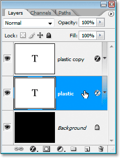 Adobe Photoshop Text Effects: Clicking on the original text layer 
in the Layers palette to select it once again.