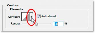 Adobe Photoshop Text Effects: Clicking the down-pointing arrow 
beside the Contour preview thumbnail.