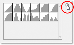 Adobe Photoshop Text Effects: Clicking the right-pointing arrow in
 the top right corner of the contour selection box.