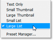 Adobe Photoshop Text Effects: Clicking on 'Large List' from the 
options.