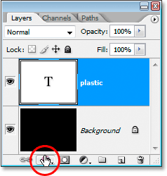 Adobe Photoshop Text Effects: Clicking the 'Layer Styles' icon at 
the bottom of the Layers palette.