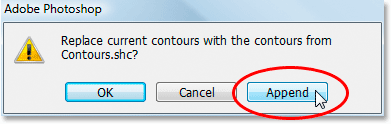 Clicking on 'Append' to append the new contours to the bottom of the original ones.