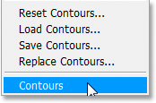 Selecting 'Contours' from the bottom of the list.