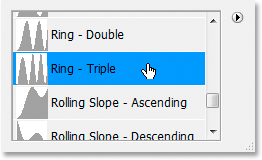 Adobe Photoshop Text Effects: Selecting the 'Ring-Triple' 
contour.