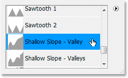 Adobe Photoshop Text Effects: Selecting the 'Shallow Slope-Valley'
 contour.