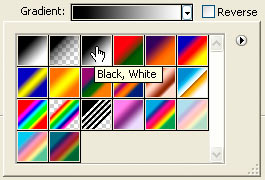 Adobe Photoshop Text Effects: Selecting the black to white gradient in the Gradient Overlay control panel