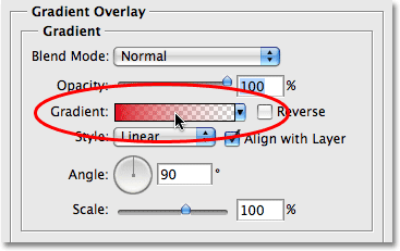 The gradient preview area in the Layer Style dialog box. Image &copy; 2009 Photoshop Essentials.com
