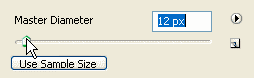 Adobe Photoshop Text Effects: Reducing the size of the brush with the Master Diameter slider in the Brush Preset Picker