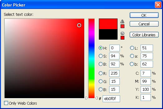Adobe Photoshop Text Effects: Photoshop's Color Picker dialog box