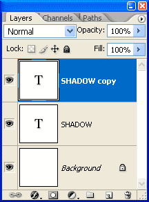 Adobe Photoshop Text Effects: The Layers palette showing a duplicate of the text layer above the original.
