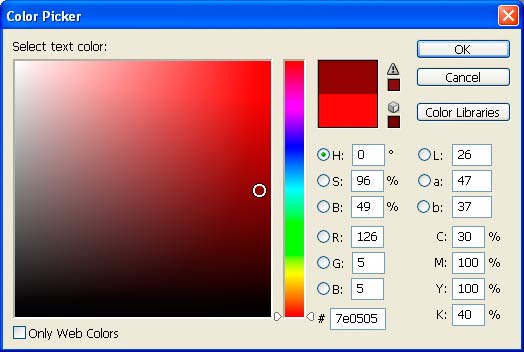 Adobe Photoshop Text Effects: Selecting a darker version of the same text color with the Color Picker