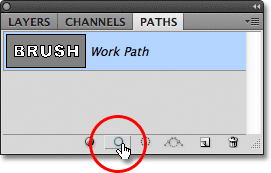 The Stroke Path With Brush icon in the Paths panel in Photoshop. Image &copy; 2011 Photoshop Essentials.com