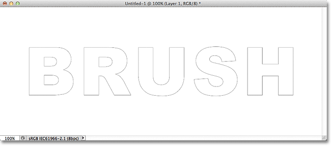 The path appears around the letters in the document. Image &copy; 2011 Photoshop Essentials.com