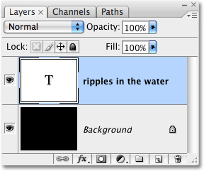 A single type layer now sits above the Background layer. Image © 2009 Photoshop Essentials.com.